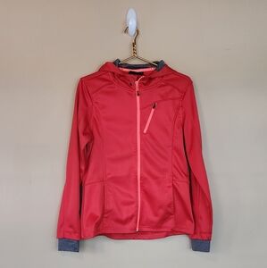 Mondetta sports/ workout jacket Orange with Grey lined hoody and Grey thumb hole